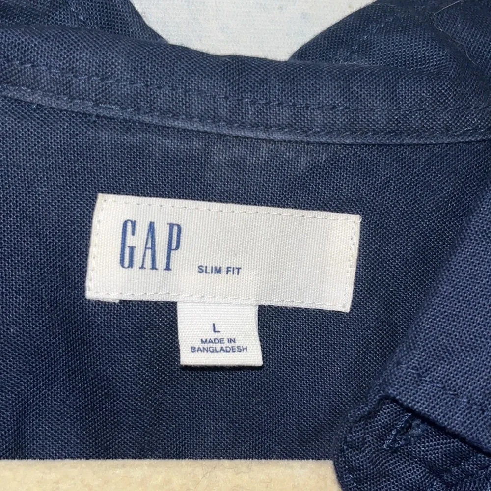 Gap Size XL Navy Dark Blue Shirt Textured Long Sleeve Collared Button Front EUC